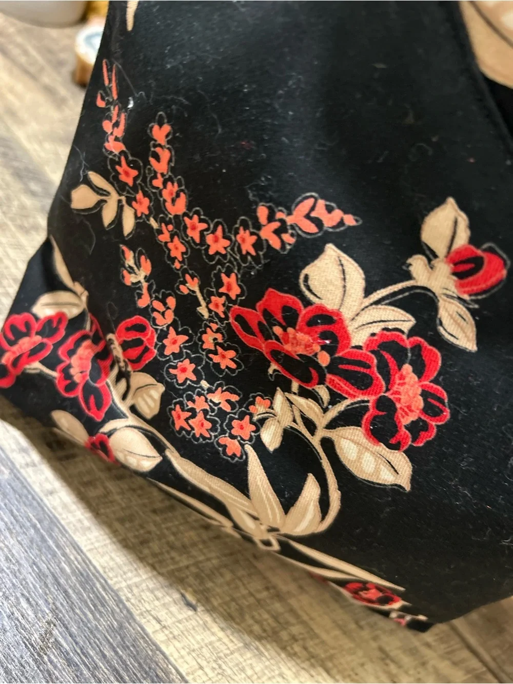 Old Navy Vintage Y2K Black Floral Cotton Handbag Braided Handles